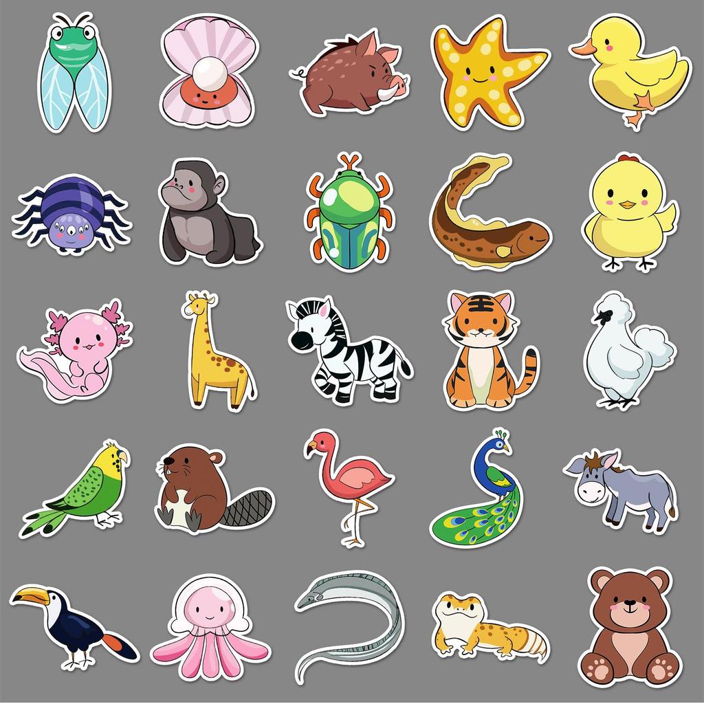 50 Cute Animal Waterproof Stickers: Original Cartoon Graffiti for Decorative Use