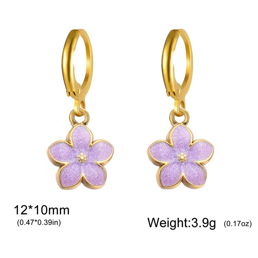 Cazador Enamel Flowers Women's Earrings Stainless Steel Gold Color Plumeria Daisy Hoop Earrings Jewelry Trendy Mother's Day Gift
