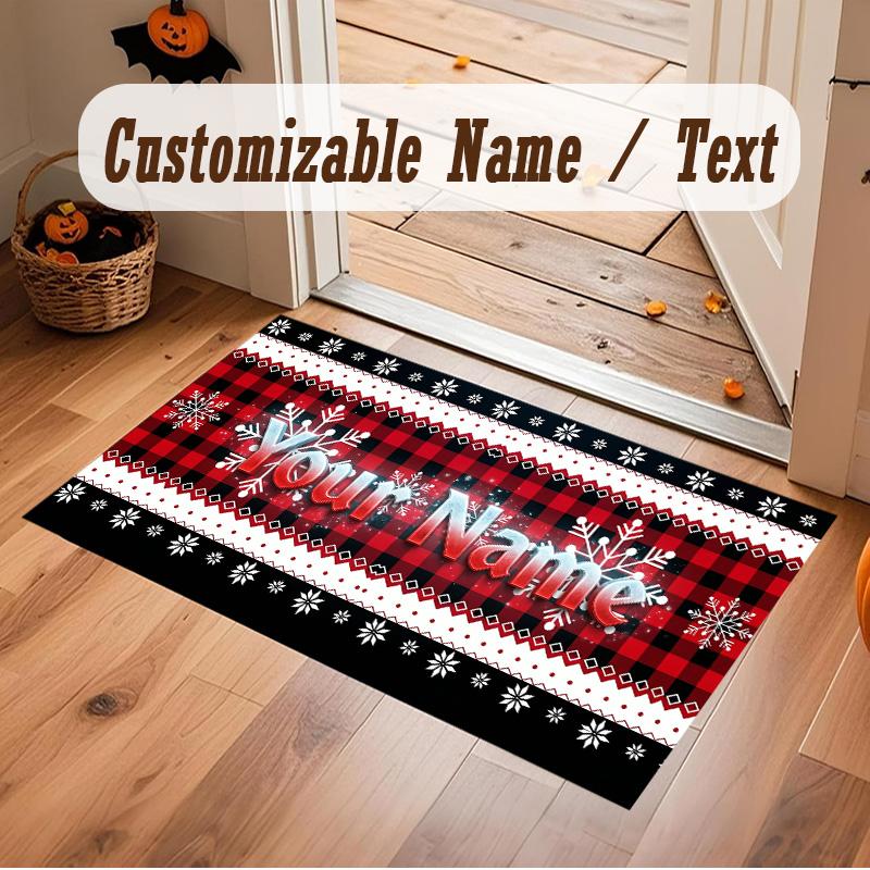 Winter Theme Soft Crystal Velvet Rug Custom Name & Text Print Non Slip Floor Rug for Bedroom Living Room