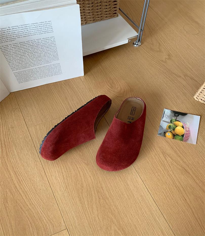 2025 autumn new shoes platform-soled retro one-pedal flat-soled lazy boken bag head half slippers women