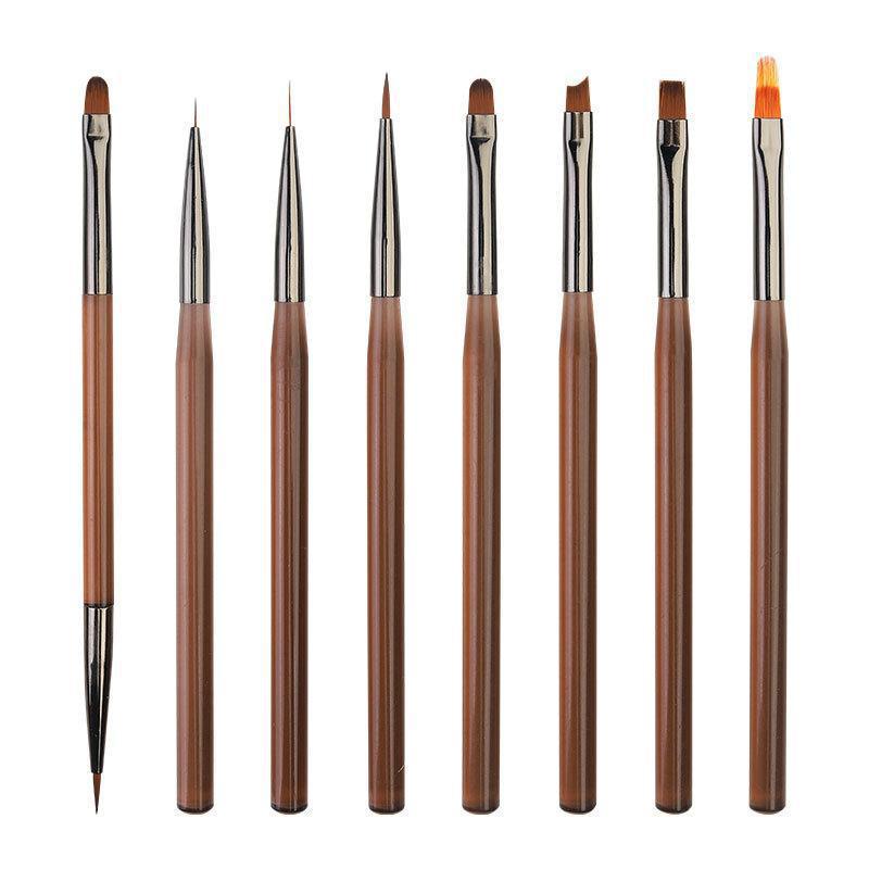9dílná japonská průsvitná hnědá sada štětců na nail art pro malování linek, ombre a květin