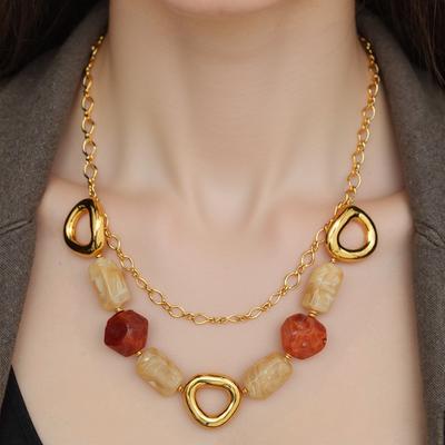 Stainless Steel Necklace, Natural Resin Accessories, Irregular, Acrylic Bead Necklace, High-end Collarbone Chain