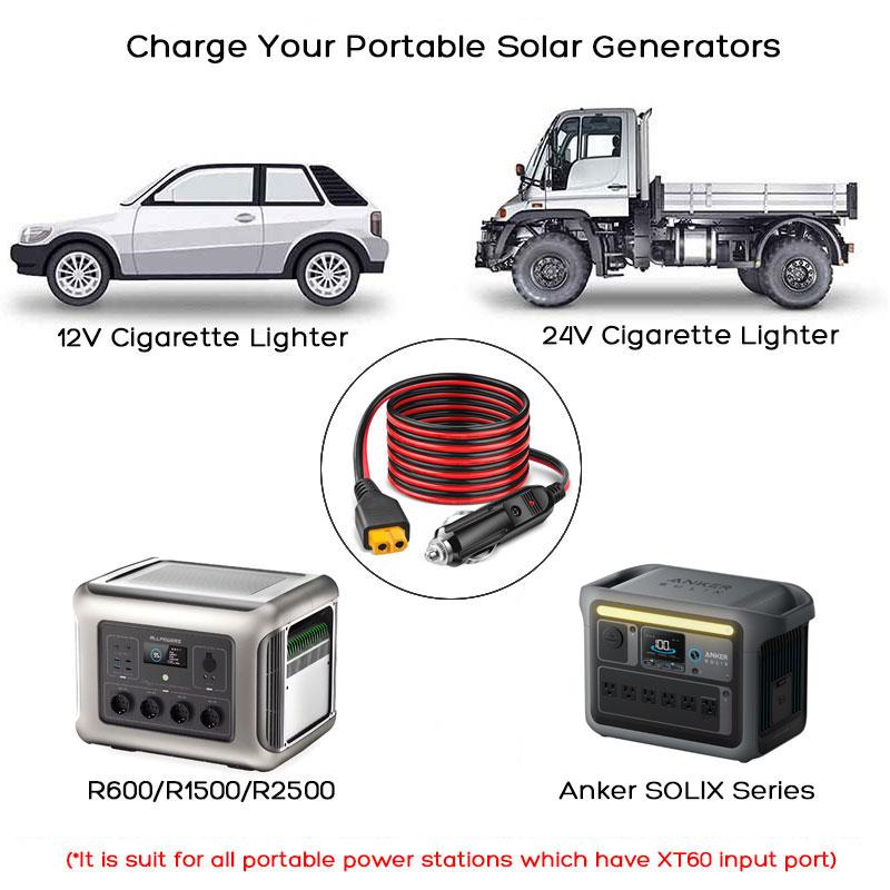 3m/1.5m 12AWG Car Cigarette Lighter To XT60 Adapter Cable for ALLPOWERS R600 R1500 R2500 S2000 Pro Ecoflow Delta/River Anker.