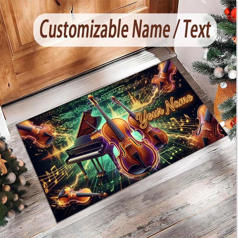 Tappeto in Velluto Morbido di Cristallo Tema Generale Musica Stampa Personalizzata Nome & Testo Tappeto Antiscivolo per Camera da Letto Soggiorno