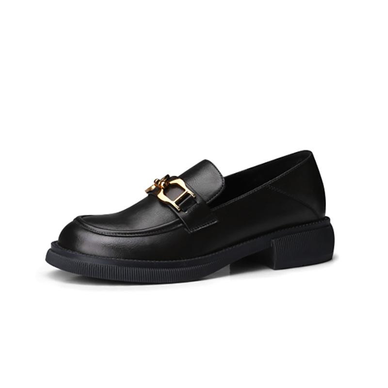 Platform loafers women's summer 2025 new one-pedal women's shoes spring and autumn British style small leather shoes black single shoes