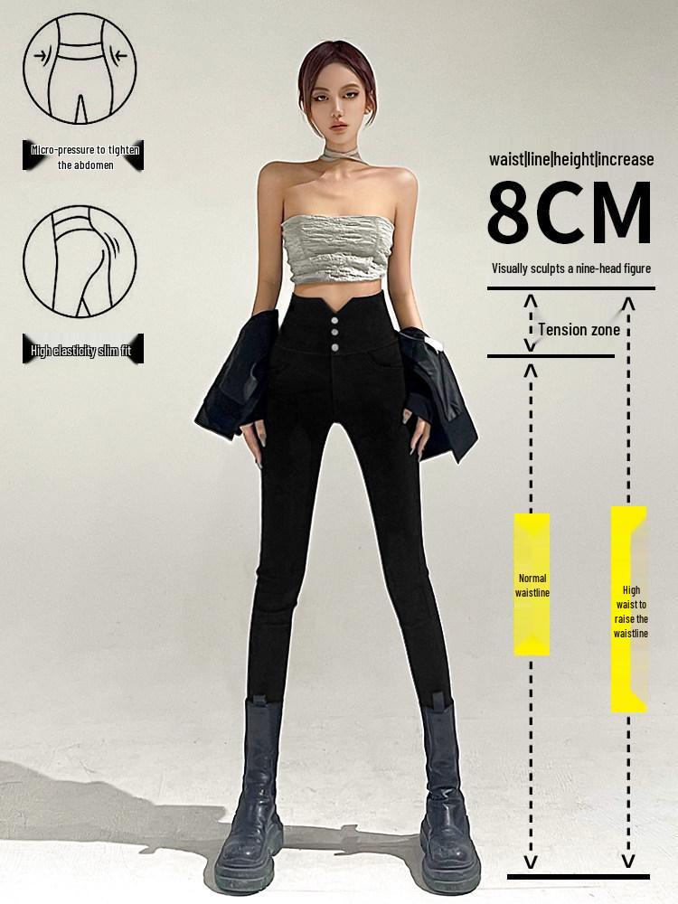 Women's High-Waisted Slimming Leggings - Spring 2026, Plus Size, Tapered, Elastic, Black Pencil Pants
