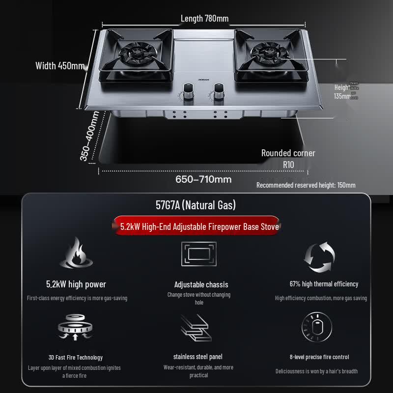 Robam JZT-57G7A 5.2kW Built-in Double Burner Natural Gas Hob CN plug (adapter included)