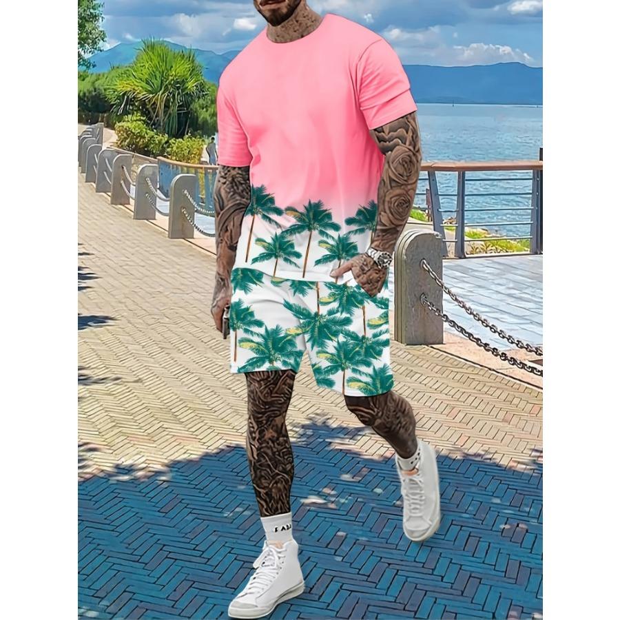 2-teiliges Set mit Kurzarm-Shorts für Herren mit Vintage-Print für den Sommer, lässiges Herren-T-Shirt für den Alltag, Outdoor-Sport, Strandshorts für Herren