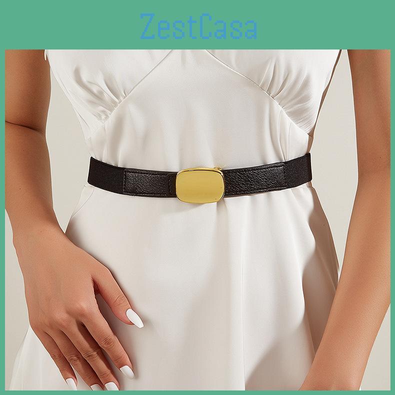 Damen Elastischer Taillengürtel Metalllegierung Schnalle Mode Kleid Accessoire Schwarz Herbst Winter