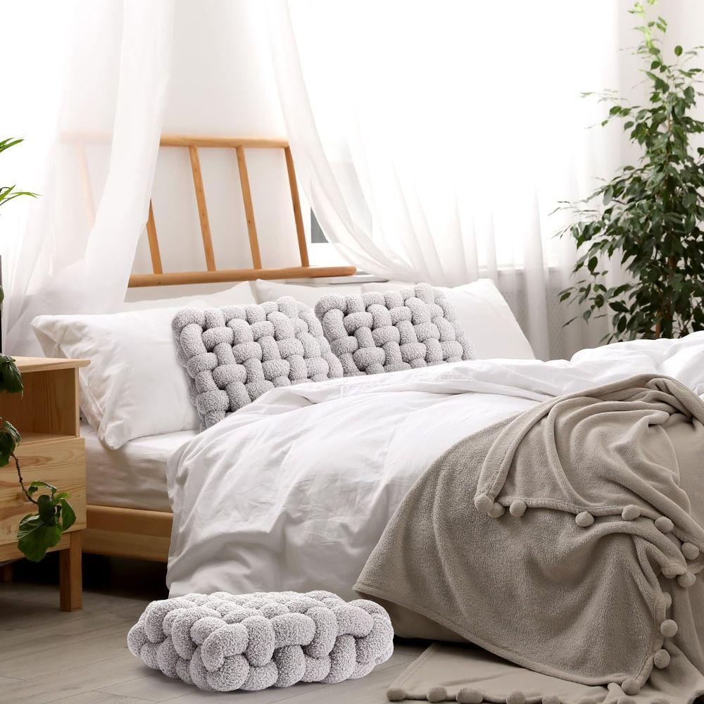 Hochwertiges 33CM Knoten-Wurfkissen Einfarbige gefüllte quadratische geknotete Kissen Ultraweiches Fensterbankkissen Wohnzimmer