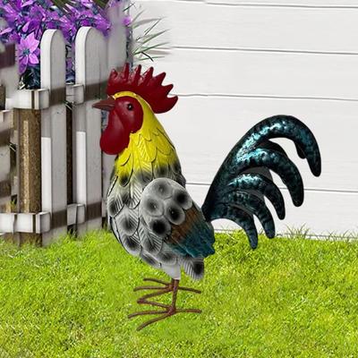 Iron Rooster Statue Realistic Bird Decoration Animal Lawn Ornament Garden Accent Sculpture for Home Flowerbed Gift