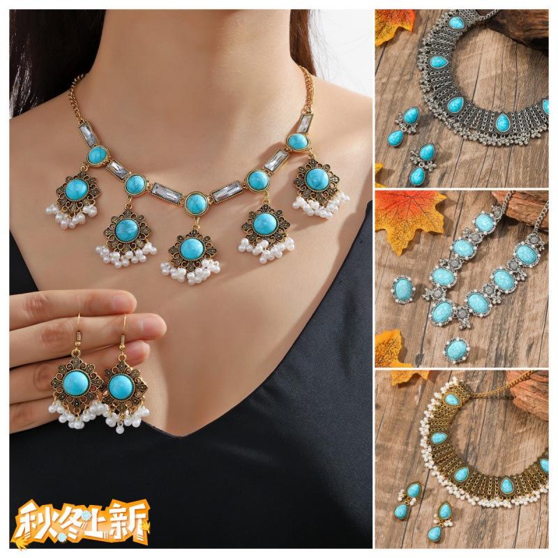 Retro Ethnic Style Alloy Collarbone Chain Hollow Flower Creative Necklace Bohemian Hanfu Ancient Clothing Neck Chain Necklace