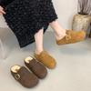 Leather thick-soled bag head slippers for women to wear autumn new retro one-pedal fluffy cotton slippers