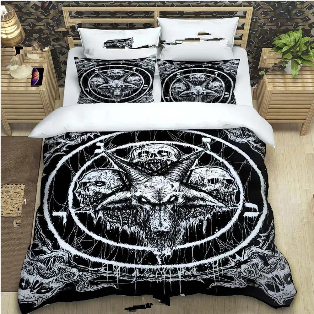 Baphomet Duvet Cover King Queen Size Pentagram With Demon Satanic Goat Head Bedding Collection For Boy Men Horror House Comforter Cover