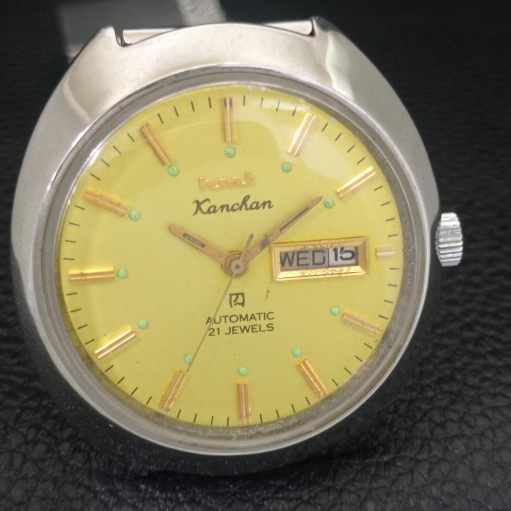 AUTOMATIC VINTAGE HMT KANCHAN INDIAN 6501 MENS GOLDEN COLOR DIAL WATCH a703262-1