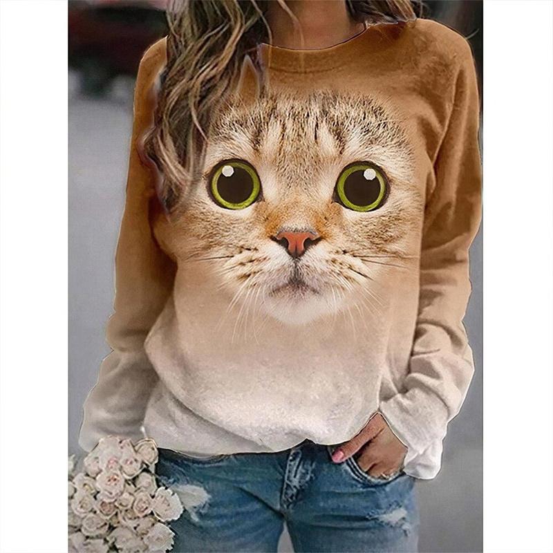 Cute Cat Printed Long Sleeved T-shirt