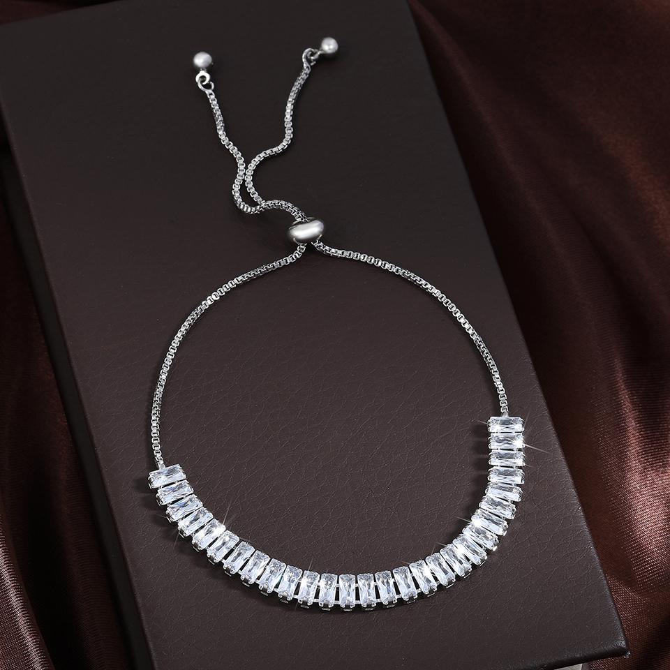 

Adjustable Fashion Elegant Rectangle New Crystal Bracelet for Women White Gold Color Bangle Party Zircon білий
