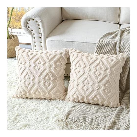 OTOSTAR Cushion Cover 45 45cm Scandinavian Set of 2 Short Wool Velvet Stylish Cute Soft Pattern Diamond Modern Elegant Zipper Interior Sofa Cushion