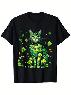 Green Clover Cat St Patrick's Day T-shirt