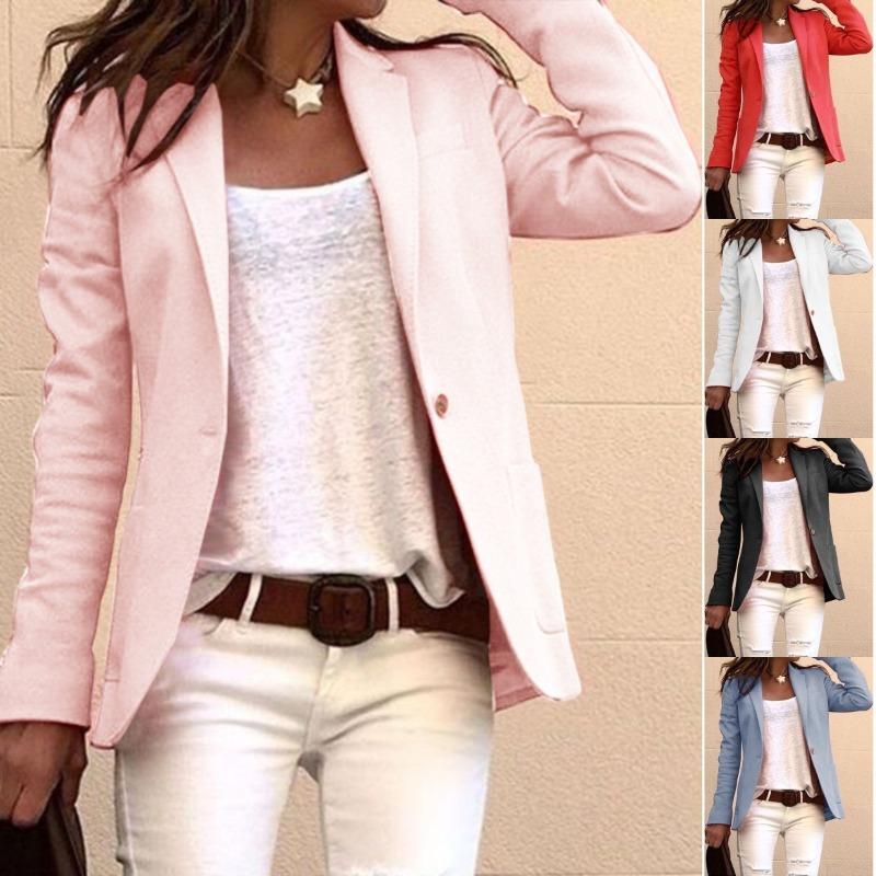 GMXIA Women's Vintage Casual Solid Color Print Autumn Winter Long Sleeve POLO Neck Jackets & Coats