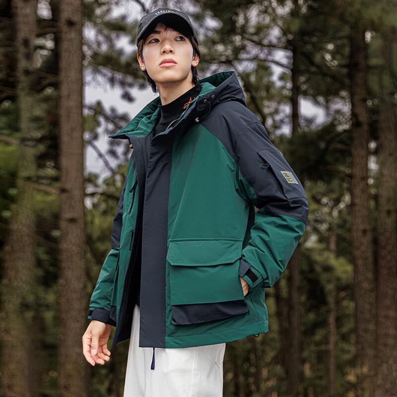 

Unisex Color-block Thick Warm Hooded Down Jacket XL