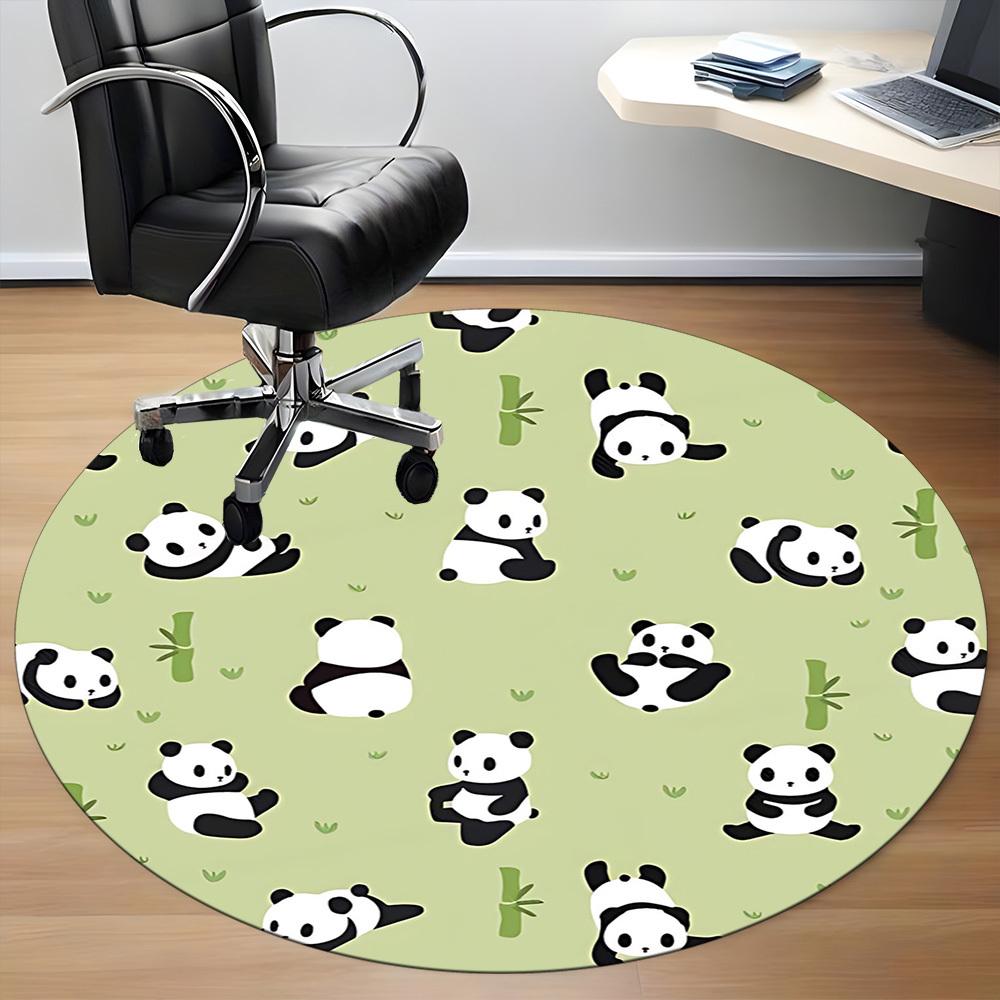 1 szt. Okrągły dywanik biurowy z pandą i bambusem, Mata odpowiednia do biura, Pod krzesła biurowe, Sypialnia, Salon, Wystrój domu, Dekoracja pokoju