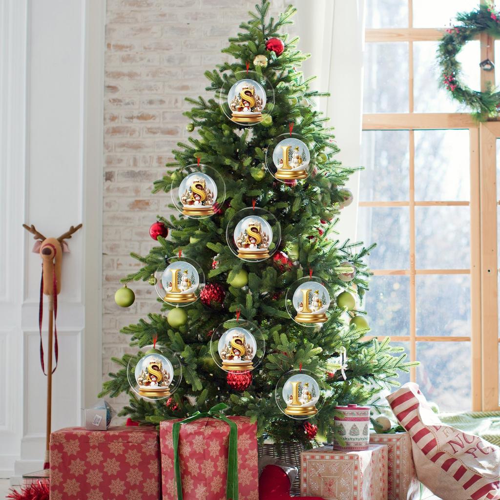 Christmas Ornament 2D 26 Letters Yellow Crystal Ball Acrylic Snowman Scene Festive Car Tree Hanging Decor Accessory