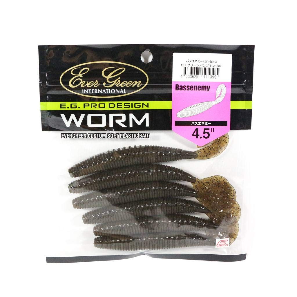 Evergreen Bass Enemy Green Lure 4.5-inch Worm, Pumpkin/Black #01