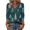 Women's Loose Comfortable Casual Fashion V-Neck Christmas Print 3/4 Sleeve Top