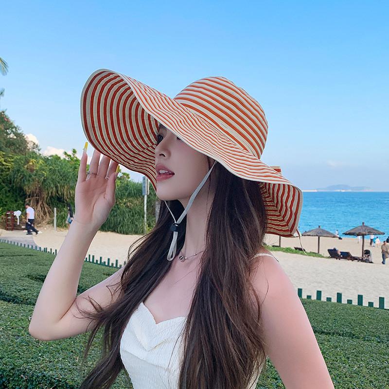 Summer Striped Sun Hat With Big Brim For Women Casual Sunshade And Breathability