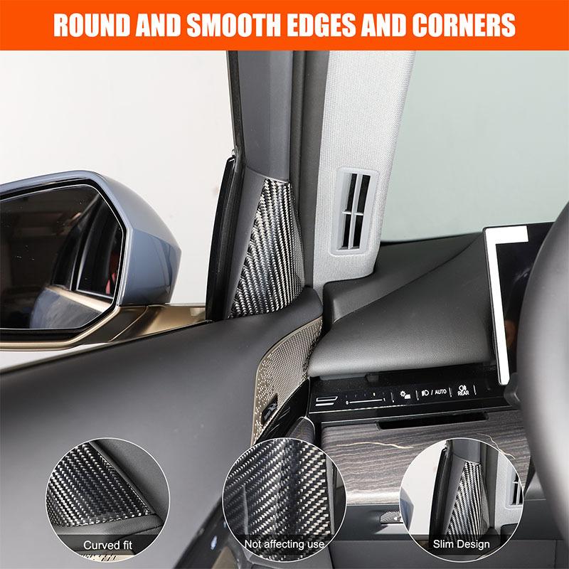 2x Soft Carbon Fiber Interior Car Door A-pillar Decorative Sticker Cover Trim Suitable for BMW 5 Series G60 +