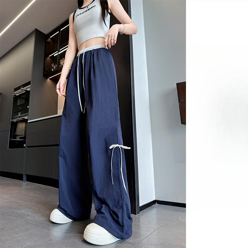 Wide-leg Pants Summer Women's Drape New High-waisted Casual Quick-drying Bow Sweatpants