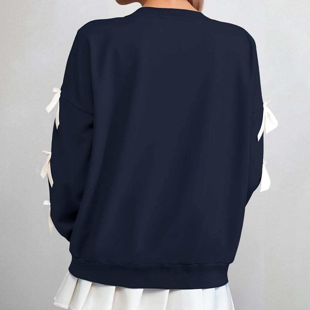 Herbst Lässig Schleife Locker Langarm Damen Pullover Sweatshirt Harajuku Crop Tops Damen Pullover Pullover