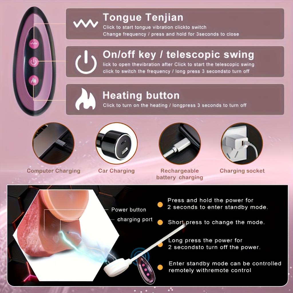 Sexy 9 Inch Male/Female Dildo with 10 Powerful Thrusting Modes, Slow Heating, Remote Control, and 360° Rotation - Adult Toy for G-Spot Stimulation