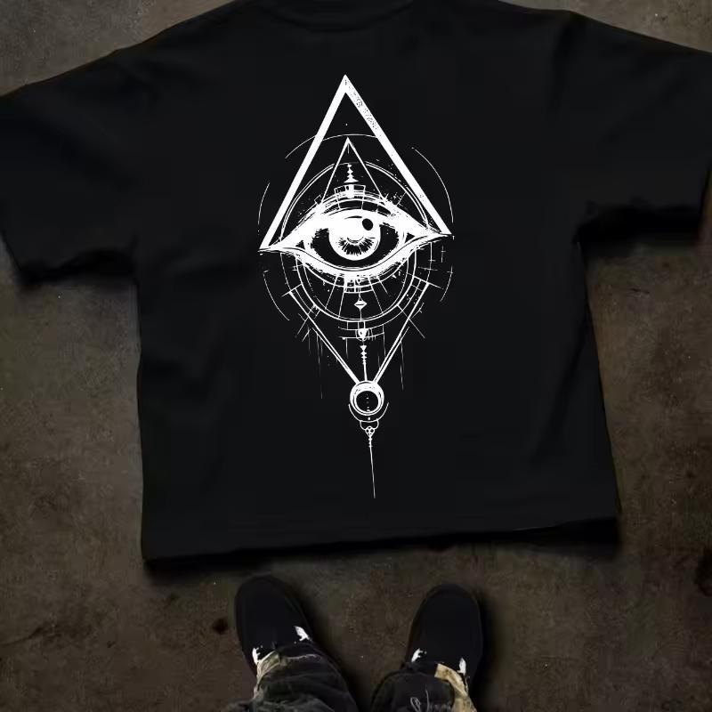Trendy Gothic Street Style Geometric Eyes Men's T-shirt Summer New Casual Fashion Men's and Women's Same T-shirt