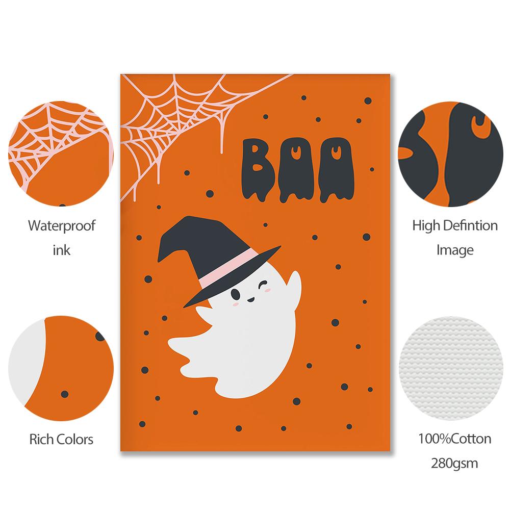 Halloween Poster Print Boho Sign Decor Art Ghost Pumpkin Wall Canvas Painting Kid Room Home Black Cat Bat Spider Web Picture
