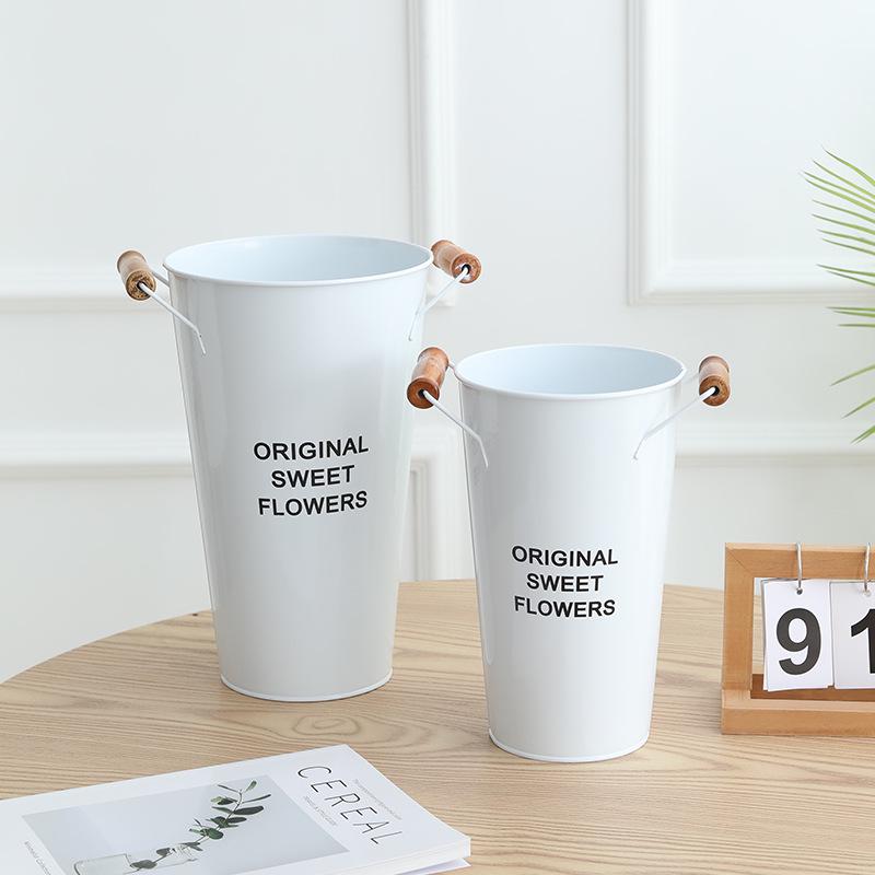White Tin Flower Bucket for Fresh Blooms - Large Iron Vase for Flower Arranging & Deep Water Care