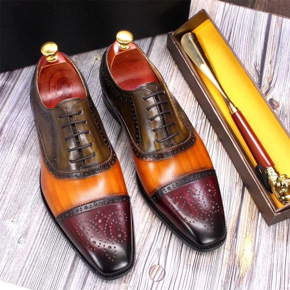 Fashion Classic Men‘s Oxford Shoes Handmade Genuine Leather Calfskin Brogue Shoes Wedding Party Cap Toe Formal Shoes for Men