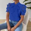 Women's Summer Bow Tie Neck Satin Blouse 3D Floral Mesh Short Sleeve Solid Color Elegant Commuter Office Casual Shirt Top