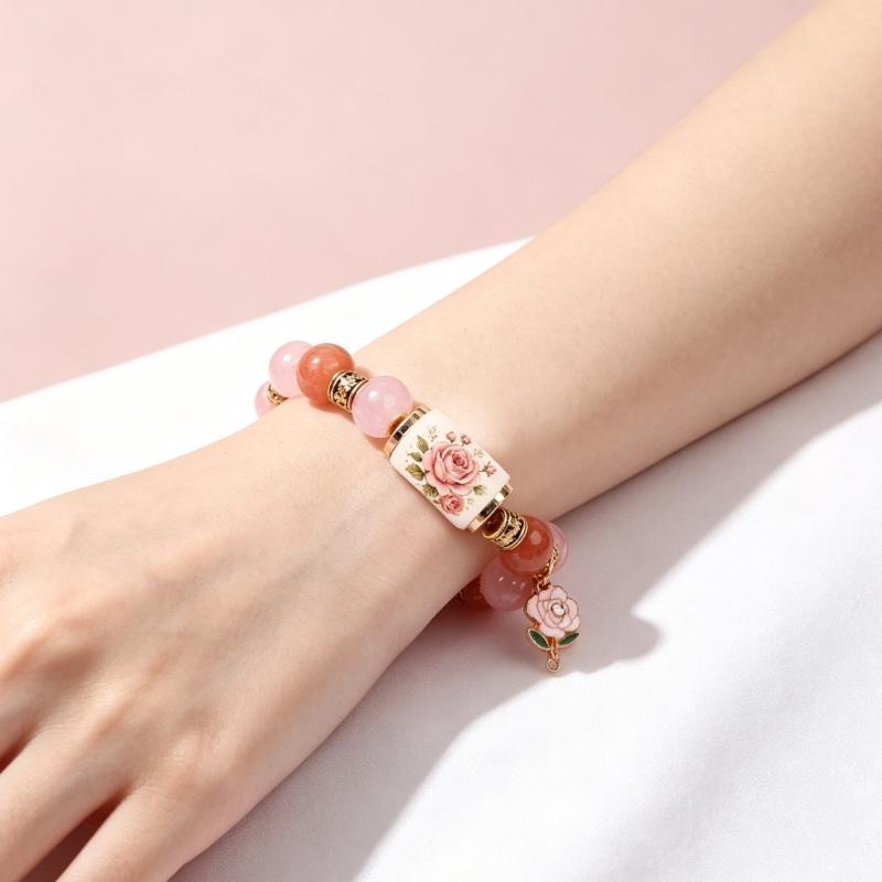 Birth Flower Bracelet Gift Box Beaded Stretch Bracelet Jewelry with Floral Centerpiece for Sentimental Birthday Giving