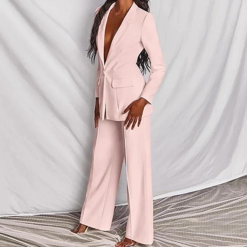 AutumnWomen's Fashion Elegant Long Sleeves Suit Straight-Leg Trousers Suit Already In Stock