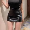 Dámská PU kožená mini sukně s vysokým pasem - Černá, Korejský styl, Univerzální, Podzim/Zima