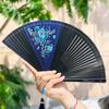 Chinese-Style Dark Green All-Bamboo Fan for Women, Hollow Floral Folding Fan, Ancient Style, Portable, Easy to Open and Close, Hanfu Dance Fan