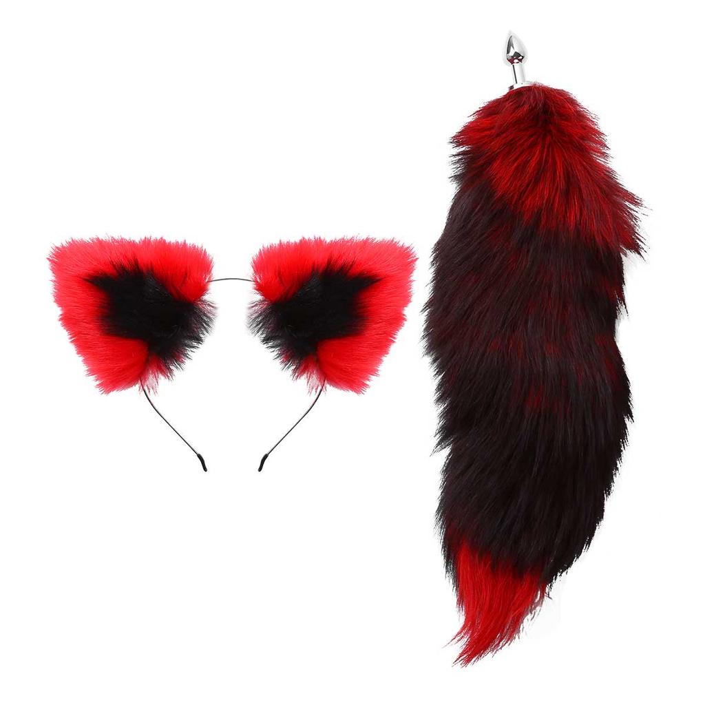 Frauen Erotische Cosplay Sex Kostüm Set Schwanz Metall Anal Butt Plug Spielzeug mit Faux Pelz Tier Ohren Stirnband Erwachsene Sex spiel