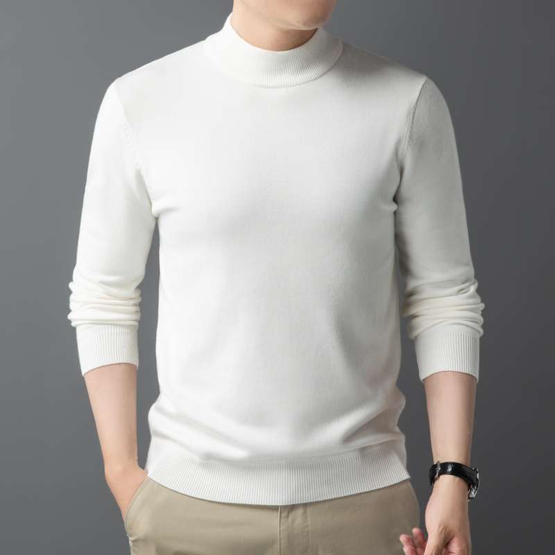 Retro Chic Men's Semi Pullovers High Street High Neck Casual Trend Korean Solid Color Niche Interior Vintage All-match Sweaters