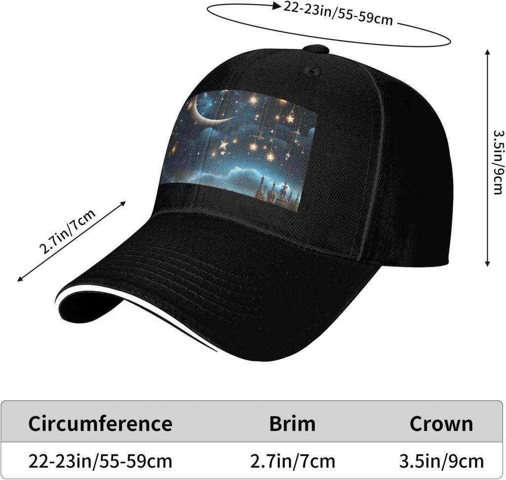 Night Sky Moon Stars Print Baseball Cap Polyester Adjustable Casual Sun Protection Trucker Hat Unisex
