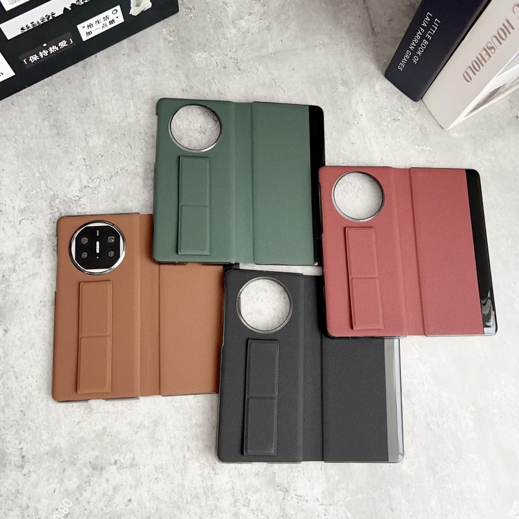 For Huawei Mate X6 X5 X3 Case Vegan Leather Case Leather Band Stand Strap Wriststrap Finger Grip Flip Cover