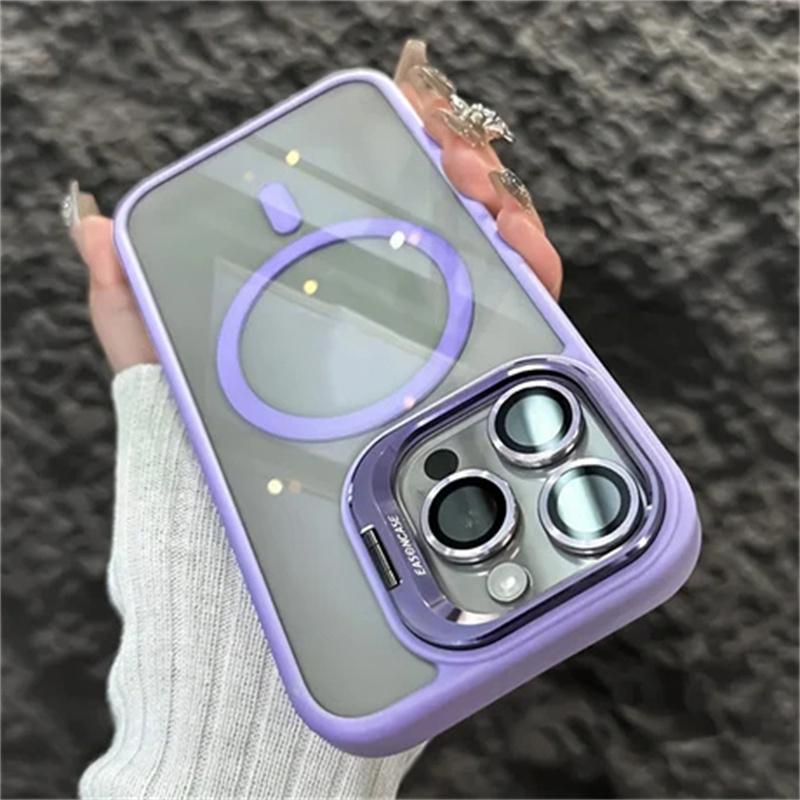Luxury Magnetic Shockproof Phone Case For iPhone 16 15 14 13 12 11 Pro Max For Magsafe Funda Stand Glass Lens Protector Cover