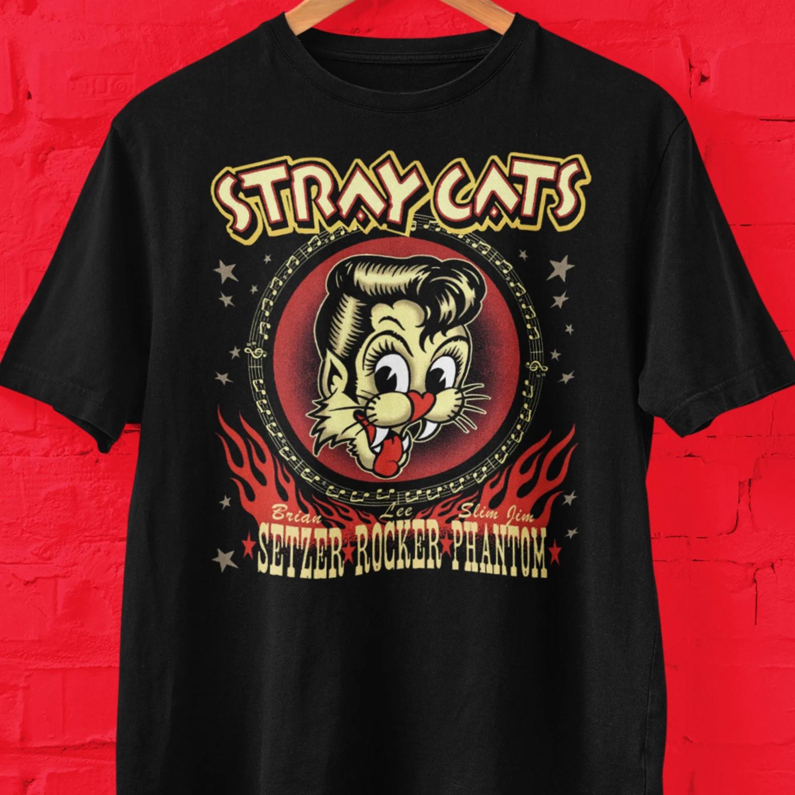Men s and Women s T-shirts Vtg STRAY CATS Band Heavy Cotton Black All Size XS