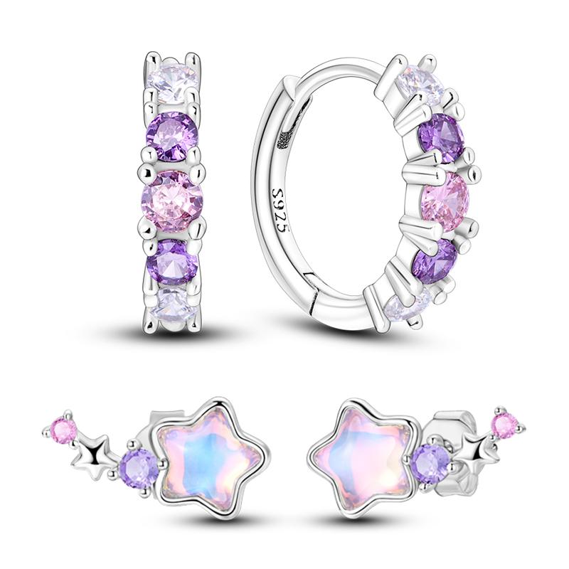 Purple Zircon Hoop Earrings 925 Silver U-shaped Liquid Metal Love Heart Fashion Earrings For Women Jewelry